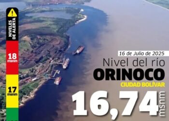 Autoridades venezolanas monitorean crecida del río Orinoco tras fuertes lluvias en Bolívar