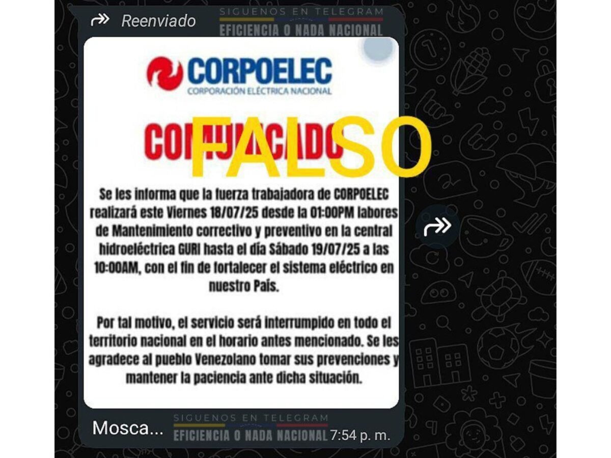 ¿Corpoelec anunció un apagón nacional por mantenimiento del Guri?
