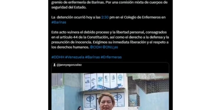 Fundehullan denunció la detención de la presidenta del gremio de enfermería de Barinas