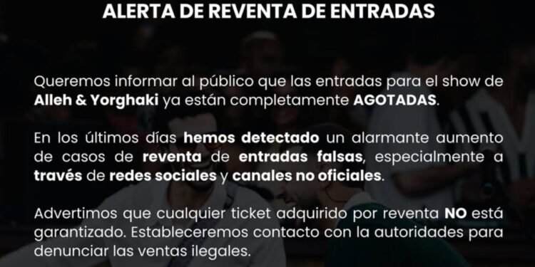 Ticketplate advirtió sobre la reventa de entradas falsas para los conciertos de Alleh y Yorghaki en Venezuela