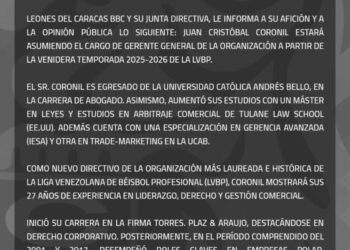 Leones del Caracas anunció que Juan Cristóbal Coronil es su nuevo gerente general
