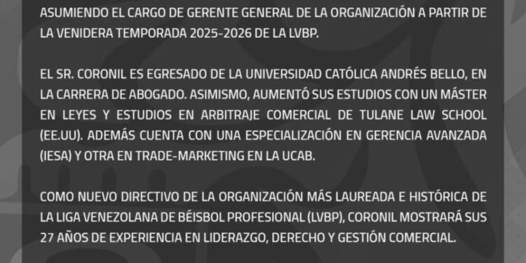 Leones del Caracas anunció que Juan Cristóbal Coronil es su nuevo gerente general