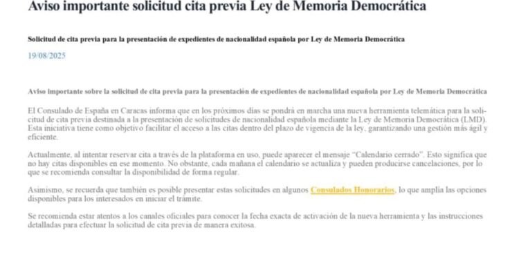 Consulado de España en Caracas anunció una nueva herramienta para solicitar la nacionalidad por la Ley de Nietos
