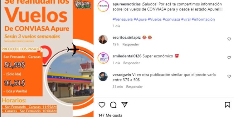 Conviasa reanudó los vuelos entre Apure y Caracas: así quedaron los precios de los boletos