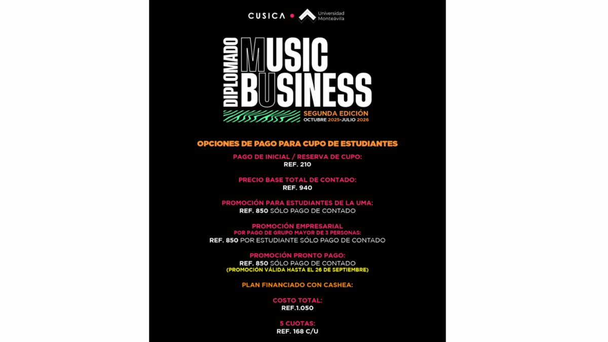 Cusica y la Universidad Monteávila abrieron inscripciones para el Diplomado de Music Business 2025-2026