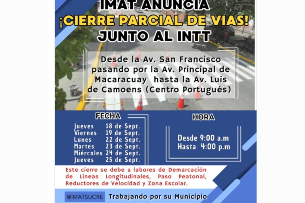 Cerrarán vías en el municipio Sucre por trabajos de demarcación