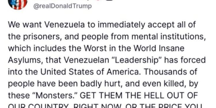 Trump amenazó a Maduro con consecuencias “incalculables” si no acepta retorno de presos venezolanos