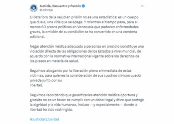 Al menos 60 presos políticos en Venezuela permanecen recluidos pese a padecer enfermedades graves