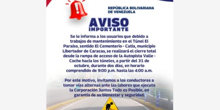 Anunciaron el cierre total del túnel de El Paraíso por mantenimiento