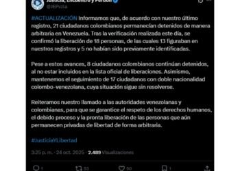 Justicia, Encuentro y Perdón informó que ocho colombianos permanecen detenidos en Venezuela