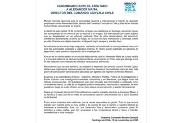 Denunciaron un intento de atentado contra el director del Comando con Venezuela en Chile 
