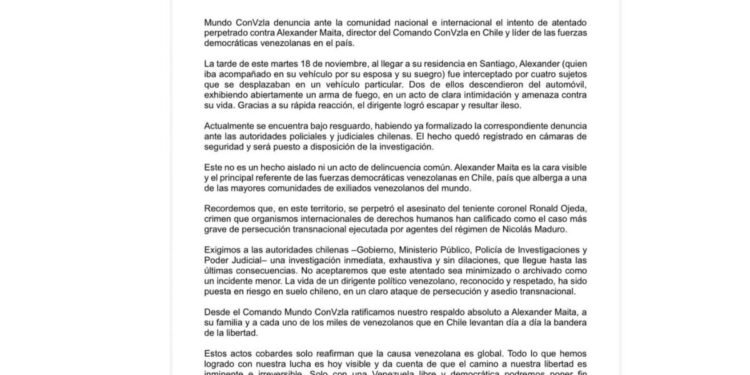 Denunciaron un intento de atentado contra el director del Comando con Venezuela en Chile 