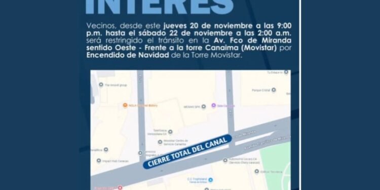 Anunciaron cierre de la avenida Francisco de Miranda por encendido navideño