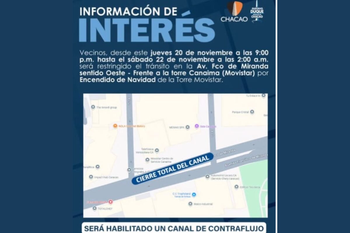 Anunciaron cierre de la avenida Francisco de Miranda por encendido navideño