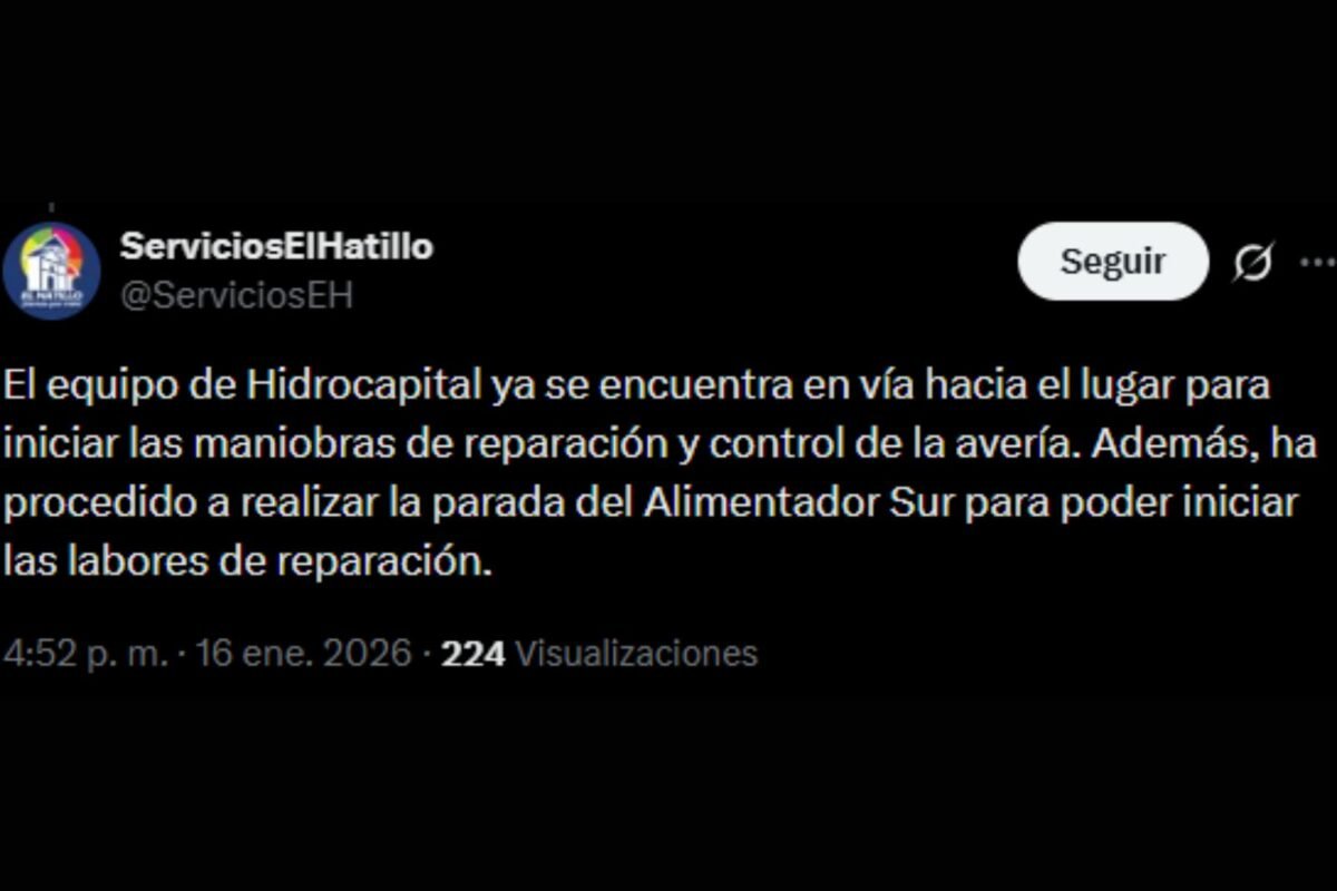 Reportaron la rotura de una tubería matriz en El Hatillo