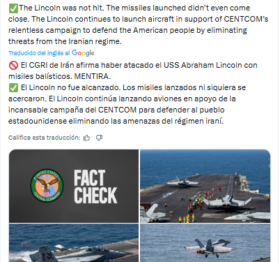 ¿El portaaviones USS Abraham Lincoln fue afectado por misiles iraníes?